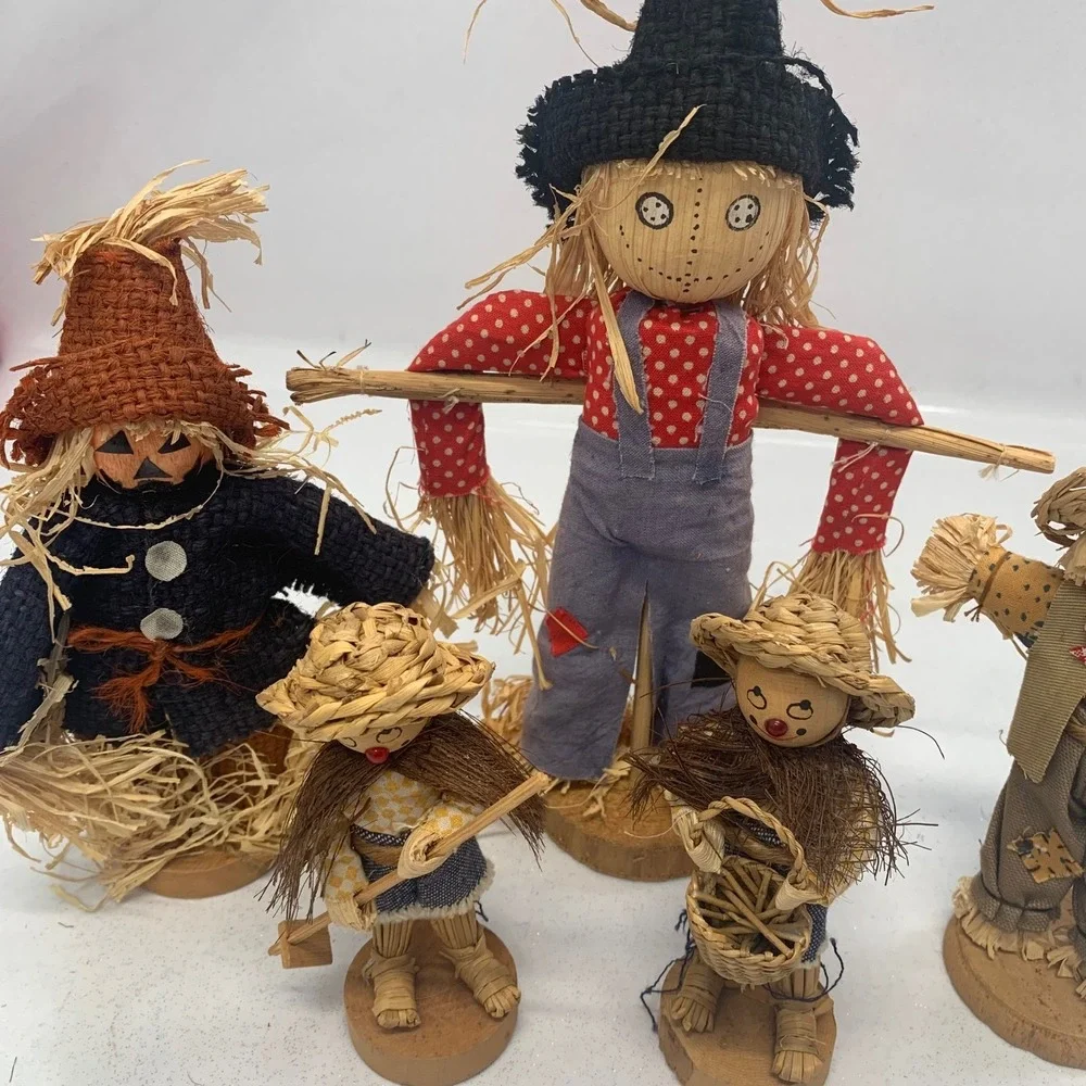Rustic Scarecrow Figurines set/5 Autumn Harvest Fall Decor Tabletop Decorations